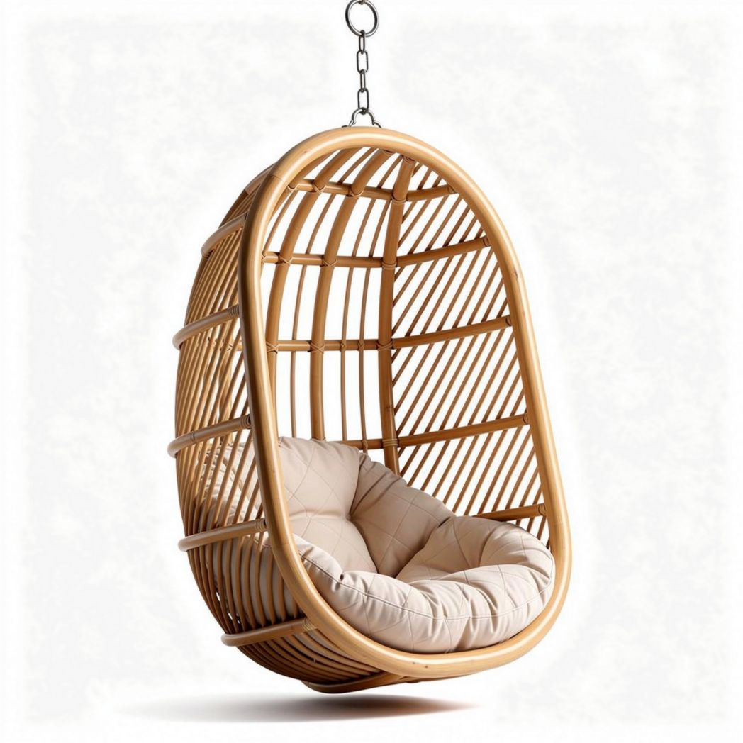Hanging rattan egg chair with cushion for indoor and outdoor use 80 x 60 x 120cm