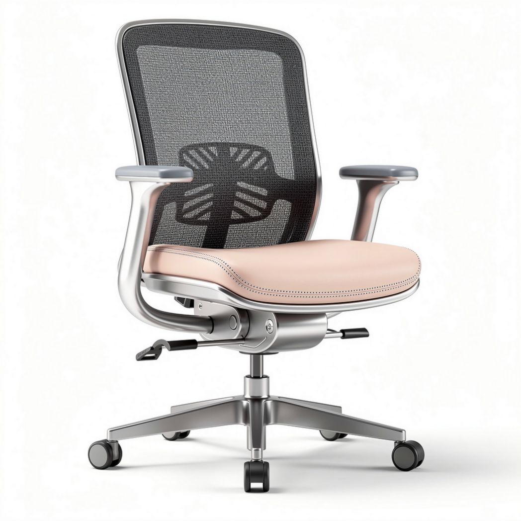 Mesh office chair with adjustable height and armrests in pink and silver 60 x 60 x 100cm