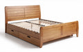 Solid wood queen bed frame with storage drawers and slatted base design