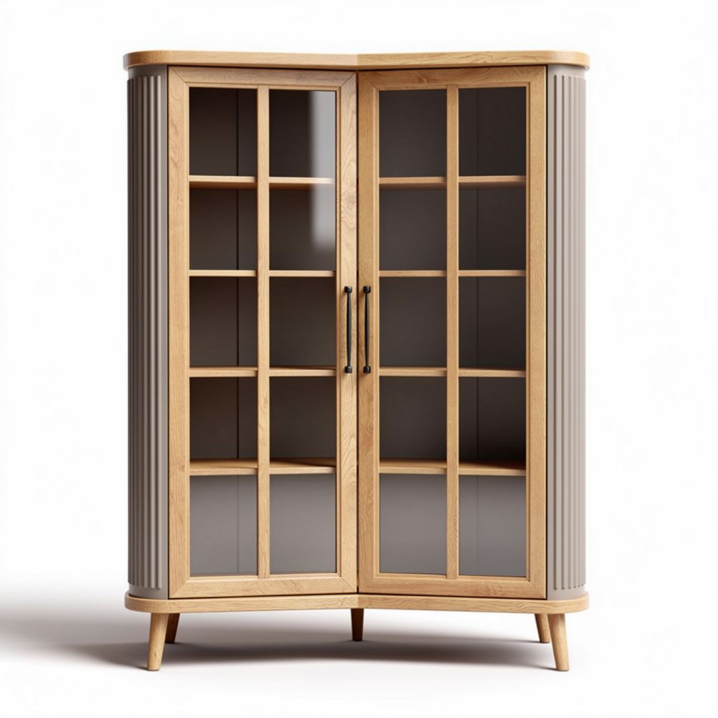 Wooden corner cabinet with glass doors and adjustable shelves 90 x 45 x 120cm