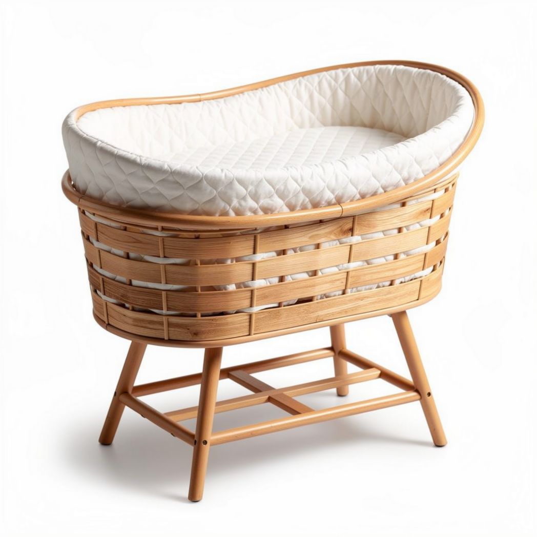 Bamboo baby bassinet with quilted mattress for newborns 80 x 50 x 80cm