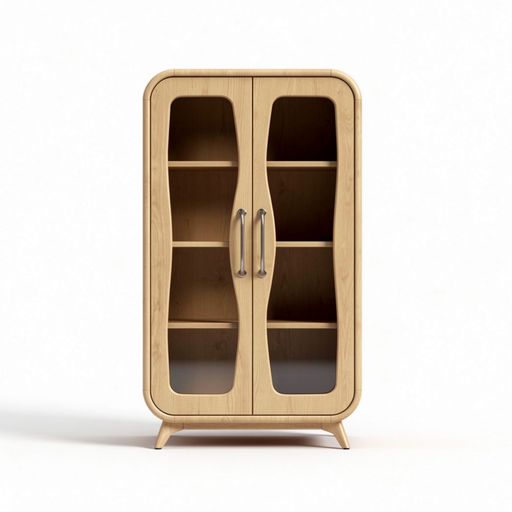 Wooden glass door cabinet with adjustable shelves 80 x 40 x 150cm
