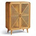 Natural rattan storage cabinet with dual doors and wooden frame 80 x 40 x 120cm