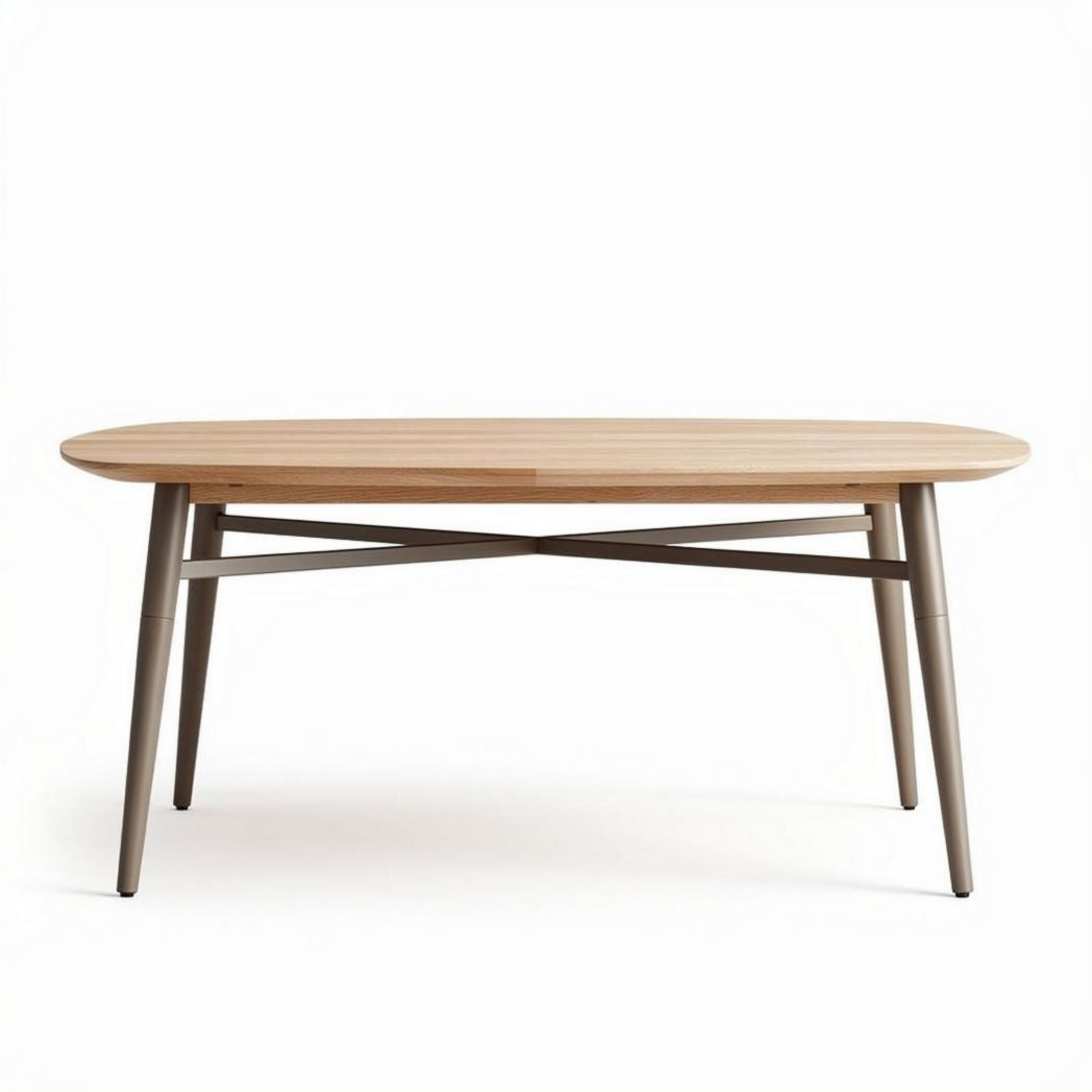 Natural wood dining table with metal legs 120 x 80 x 75cm