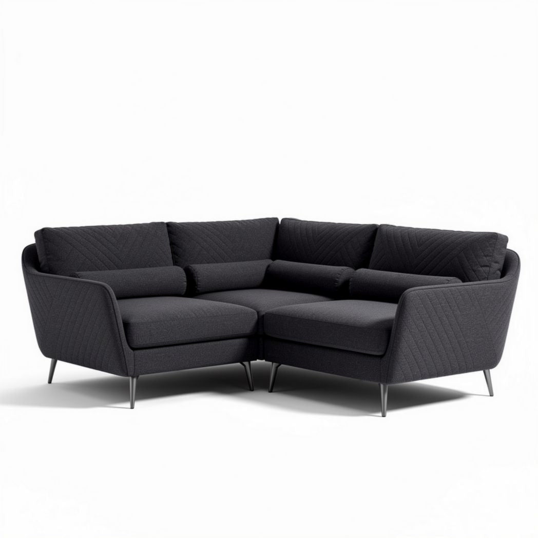 Sectional sofa upholstered in dark gray fabric with stainless steel legs 240 x 240 x 85cm