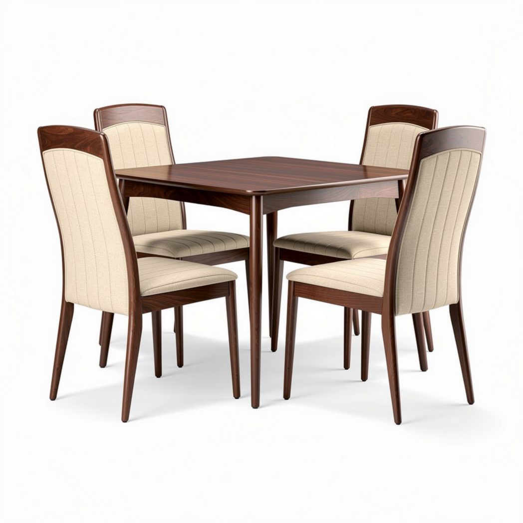 Wooden dining table set with beige upholstered chairs 120 x 80 x 75cm