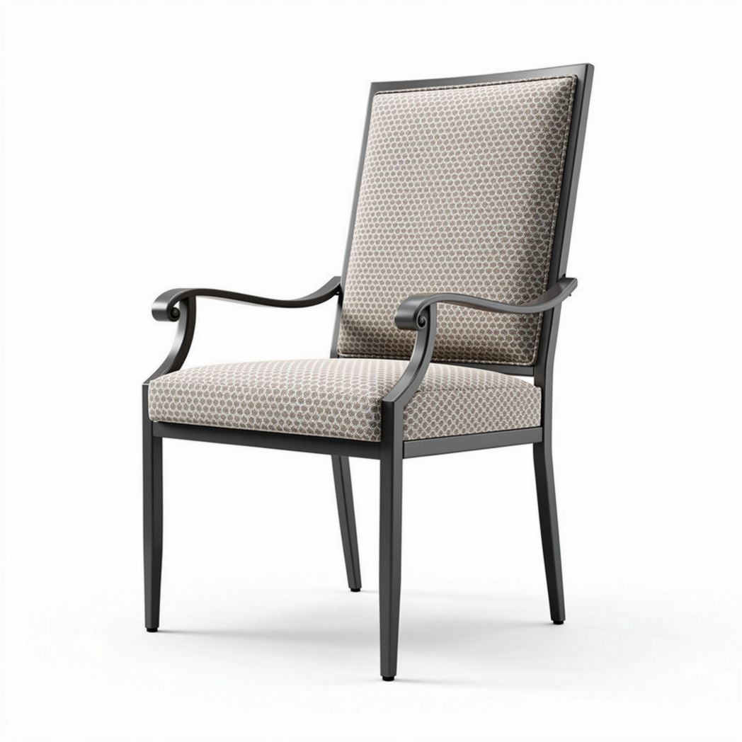 upholstered dining chair in patterned fabric with metal frame 65 x 60 x 90cm