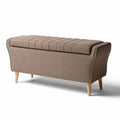 Upholstered storage bench in brown fabric with wooden legs 90 x 40 x 45cm