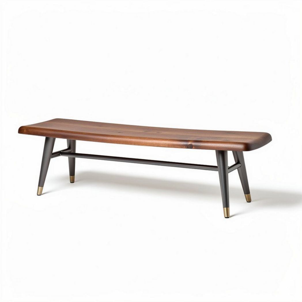 Wooden bench with curved seat and metal legs 150 x 40 x 45cm