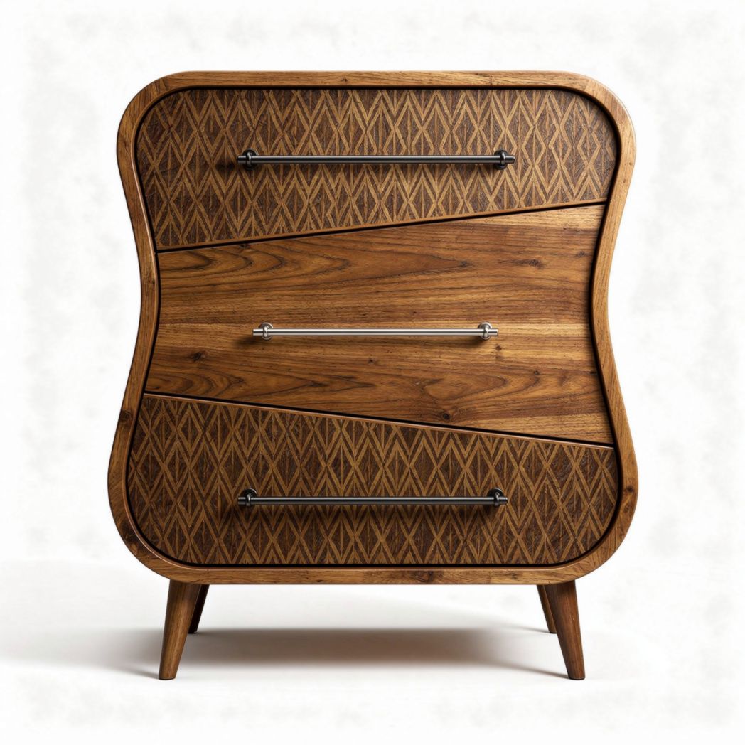 Wooden storage cabinet with three drawers and geometric design 60 x 40 x 80cm